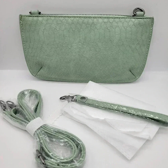 JOY Susan Crossbody Clutch Phyton Print Bag Seafoam Green Zip Pockets Rectangula - Picture 2 of 13